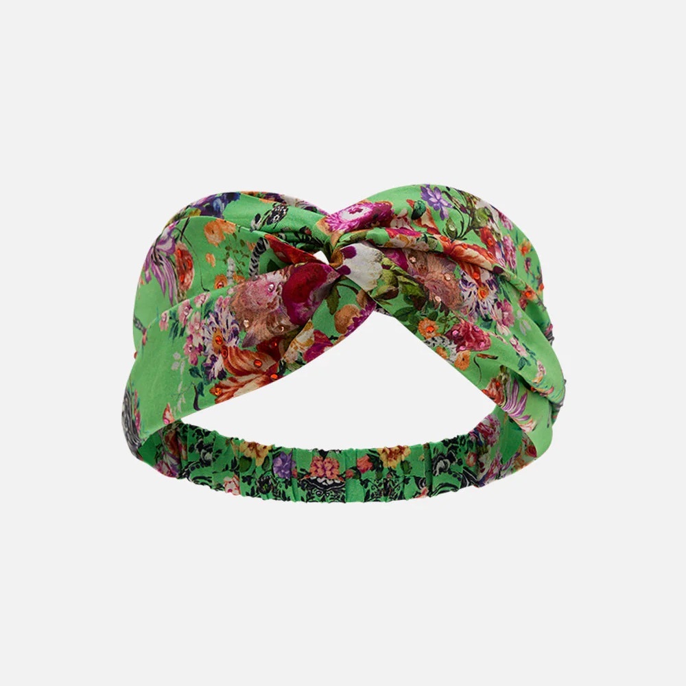 Camilla “Porcelain Dreams” Royal Delft green floral silk boho twist headband